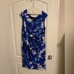 Connected Apparel Blue and White Floral Midi Dress